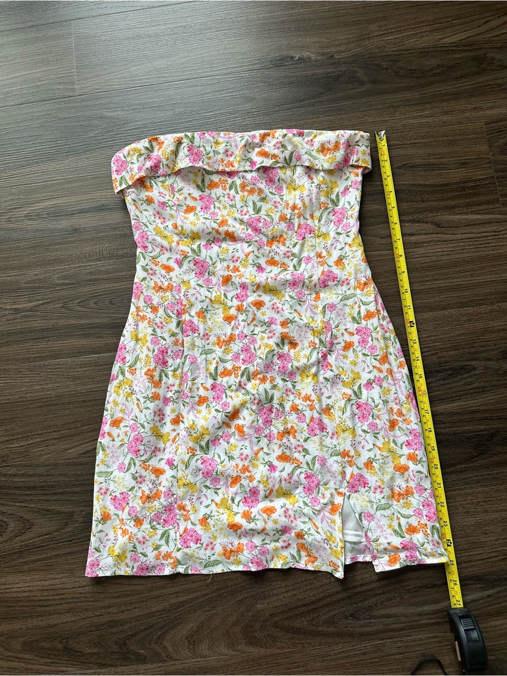 Sky to Moon Size M Strapless Floral Sundress in Pink & Orange